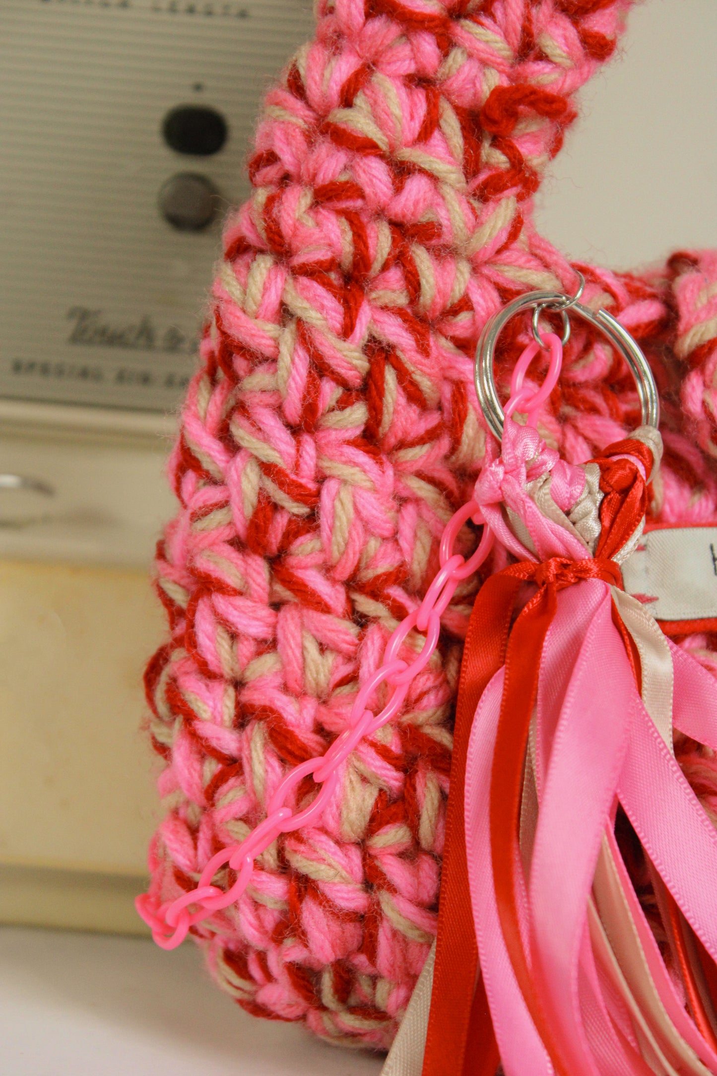 "Juice Box" Crocheted Handbag in "Strawberry Juice"