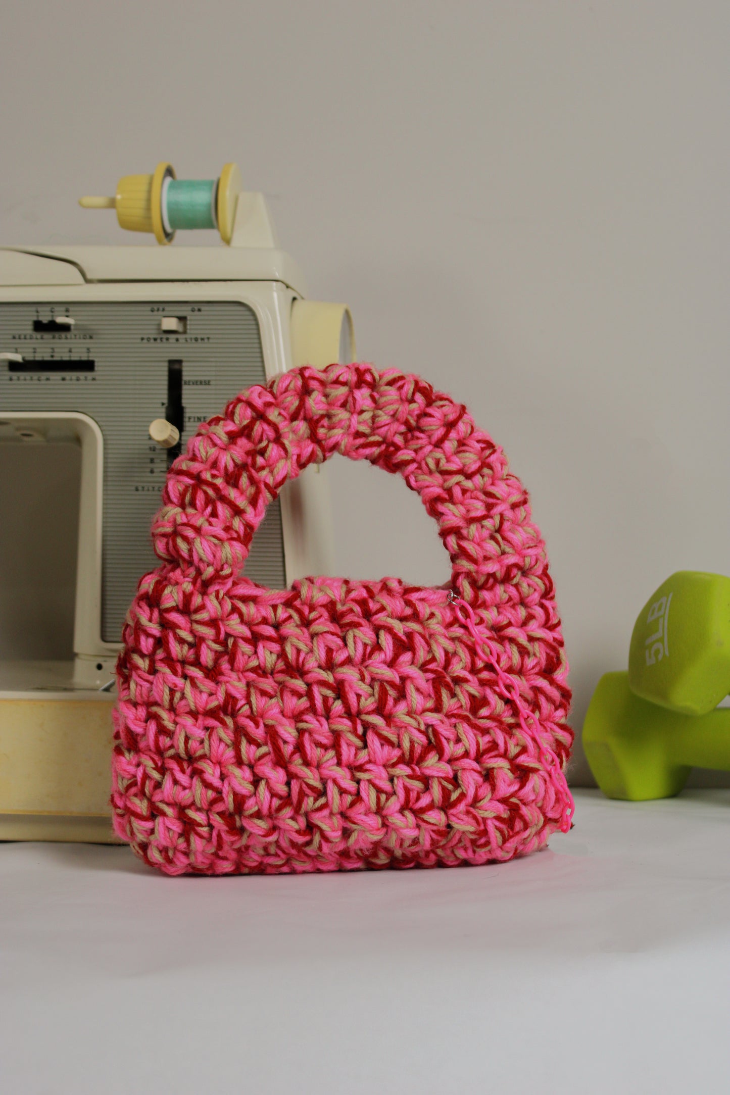 "Juice Box" Crocheted Handbag in "Strawberry Juice"