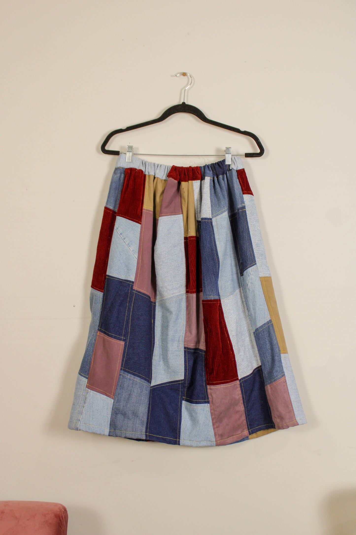"Britany" Upcycled Patchwork Denim Skirt