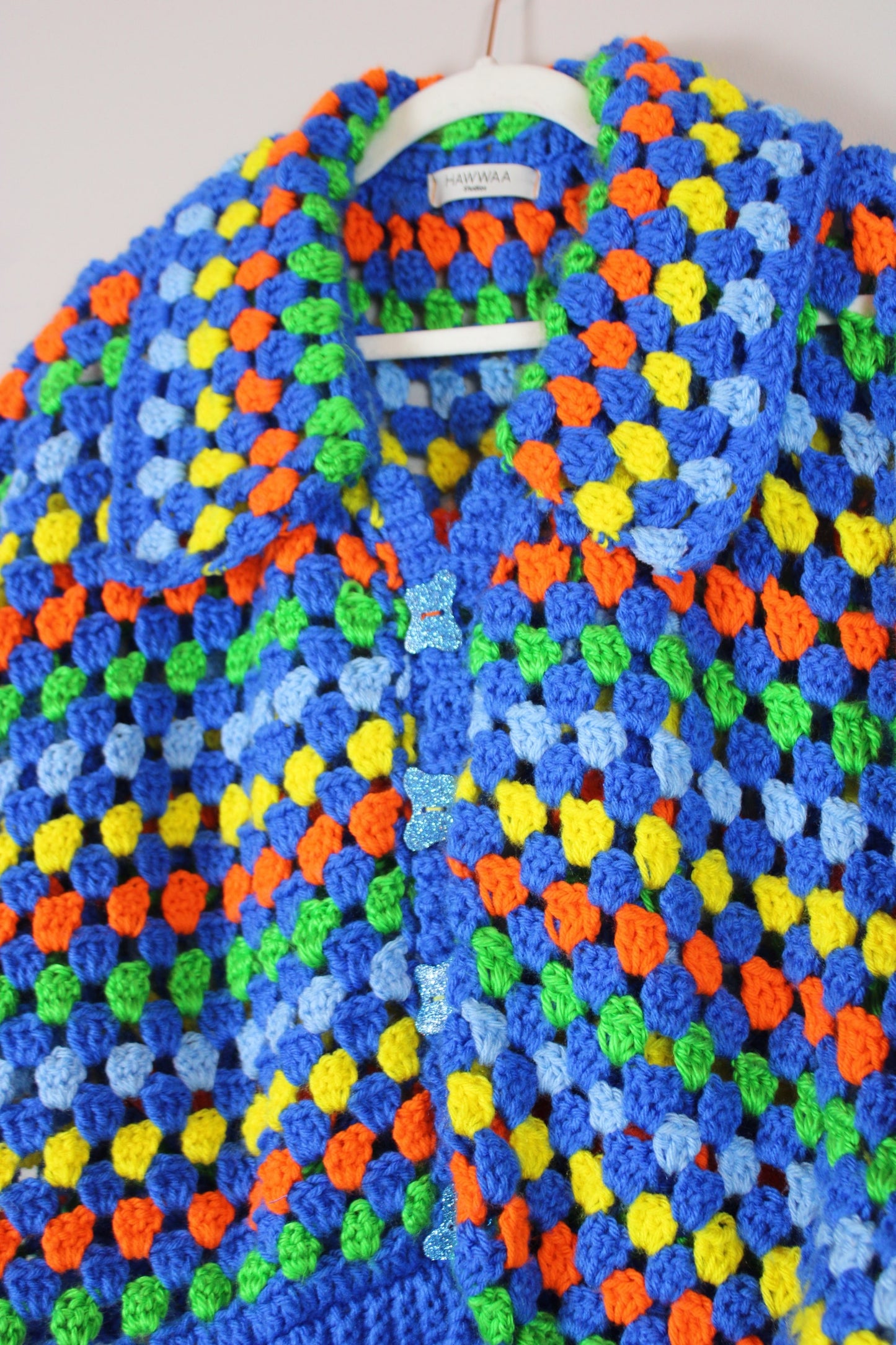 “Building Blocks” Crocheted Button-Up Shirt