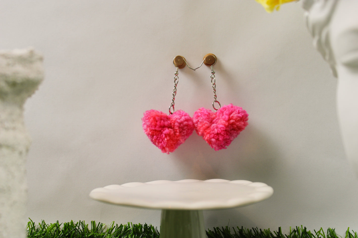 Heart Pom-Pom Earrings