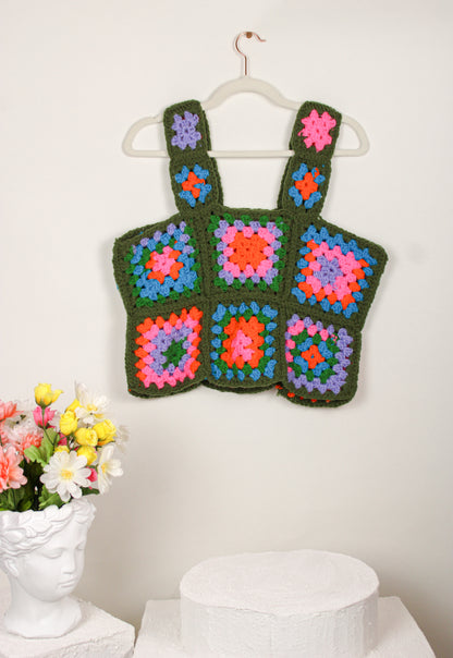 “Spruce” Crocheted Granny Square Top