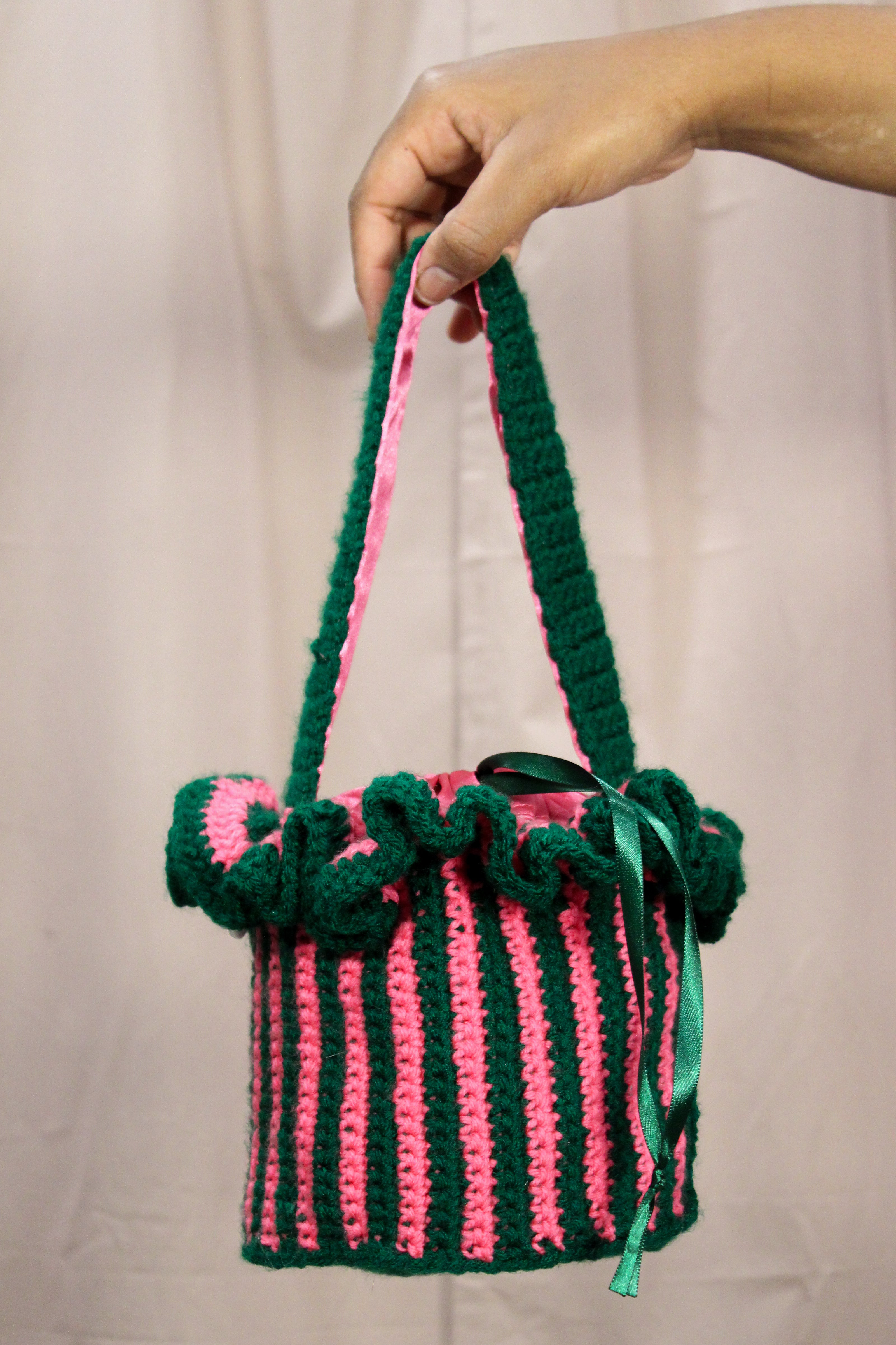 Market Bucket Bag - Green & Pink Stripe - HAWWAA Studios