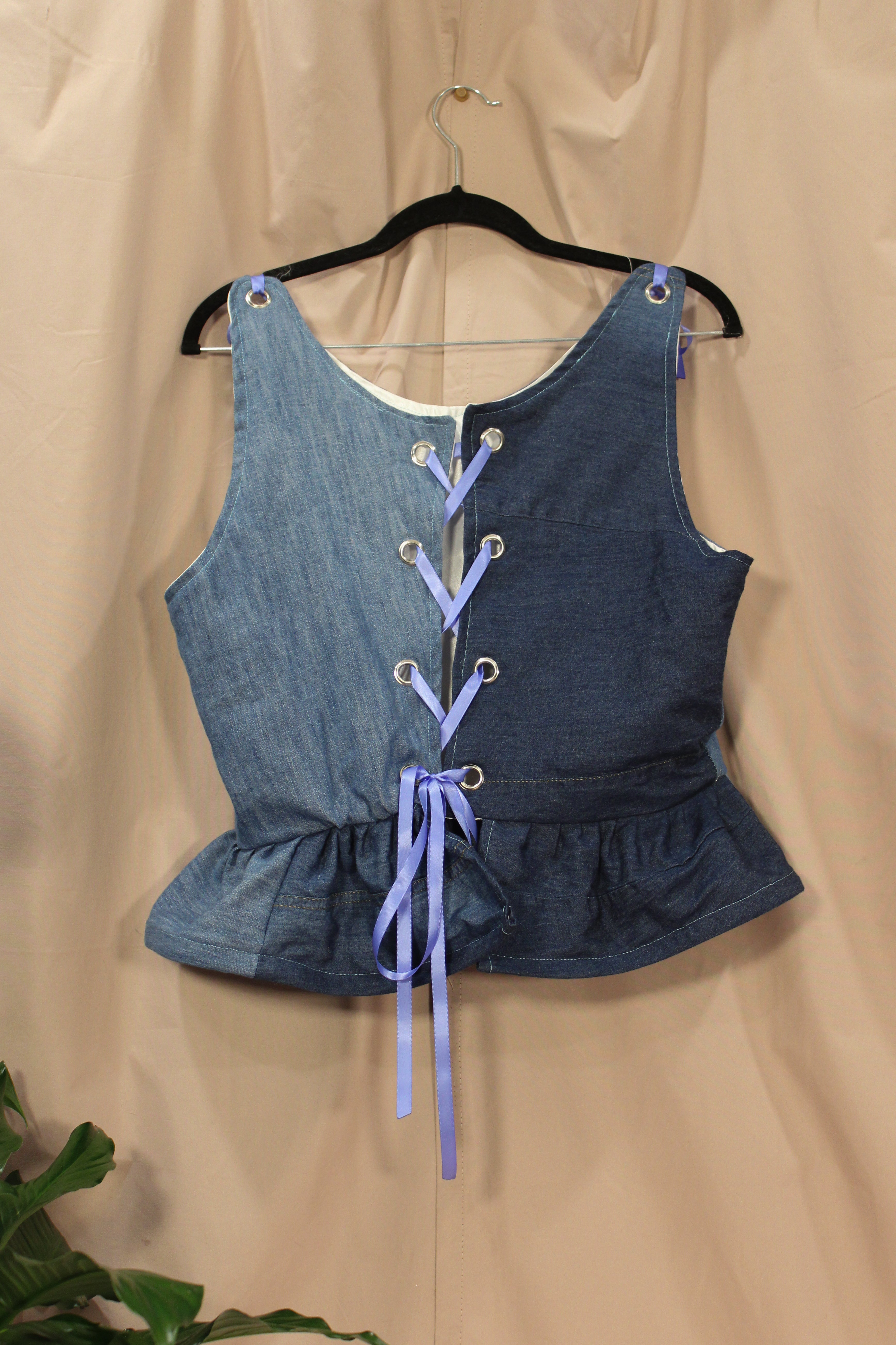 Blocked Denim Corset Top - HAWWAA Studios
