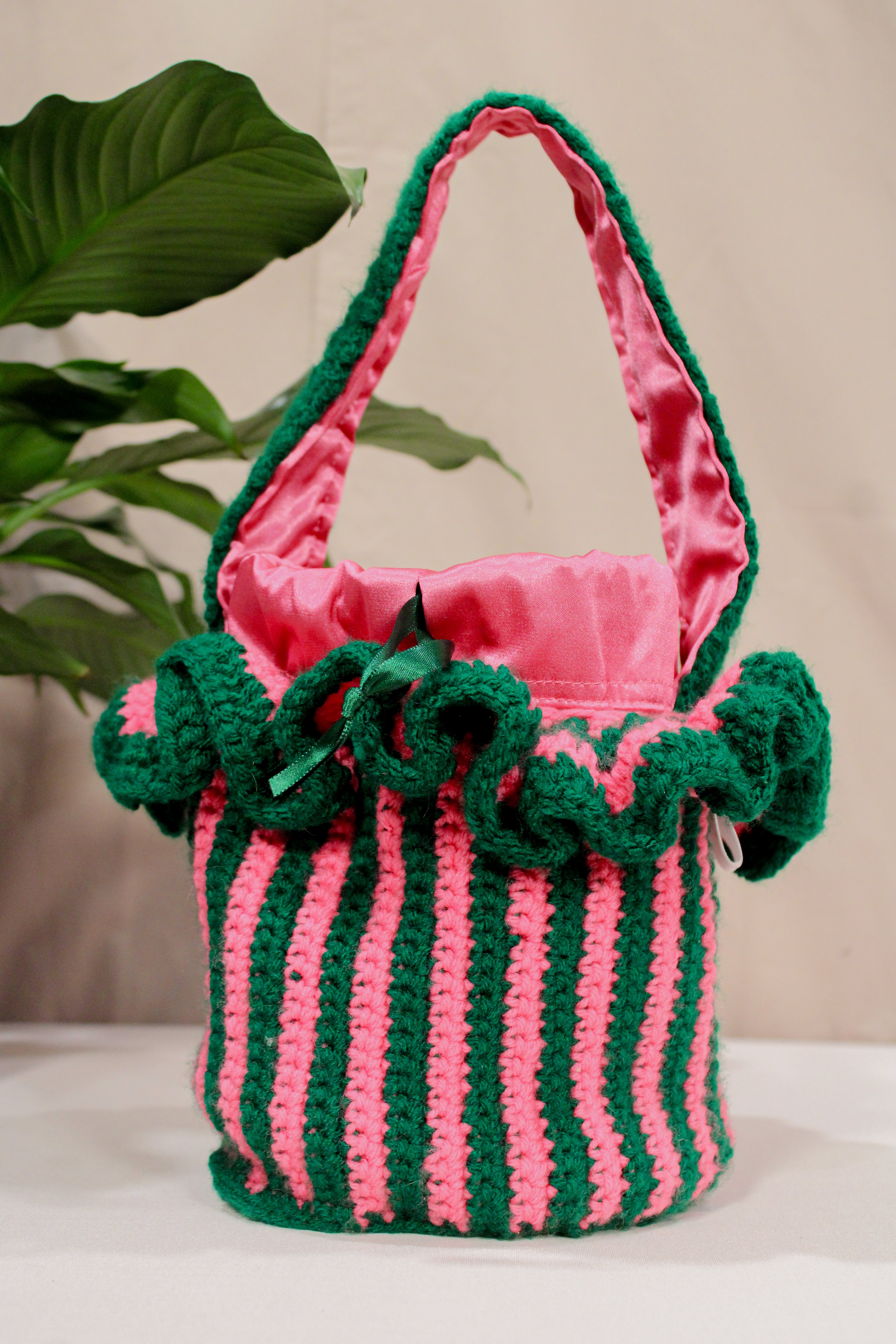 Market Bucket Bag - Green & Pink Stripe - HAWWAA Studios
