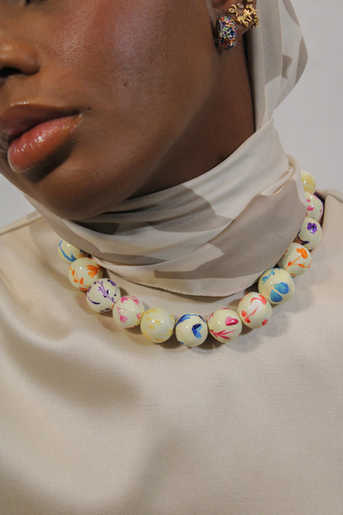 Toile de Jouy Beaded Necklace - HAWWAA Studios