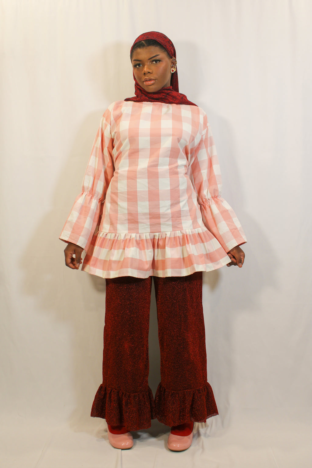 "Joyce" Pink Gingham X-Long Top - HAWWAA Studios