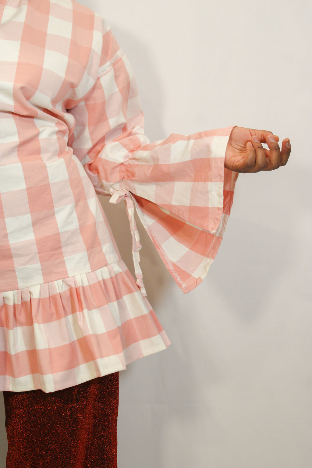 "Joyce" Pink Gingham X-Long Top - HAWWAA Studios