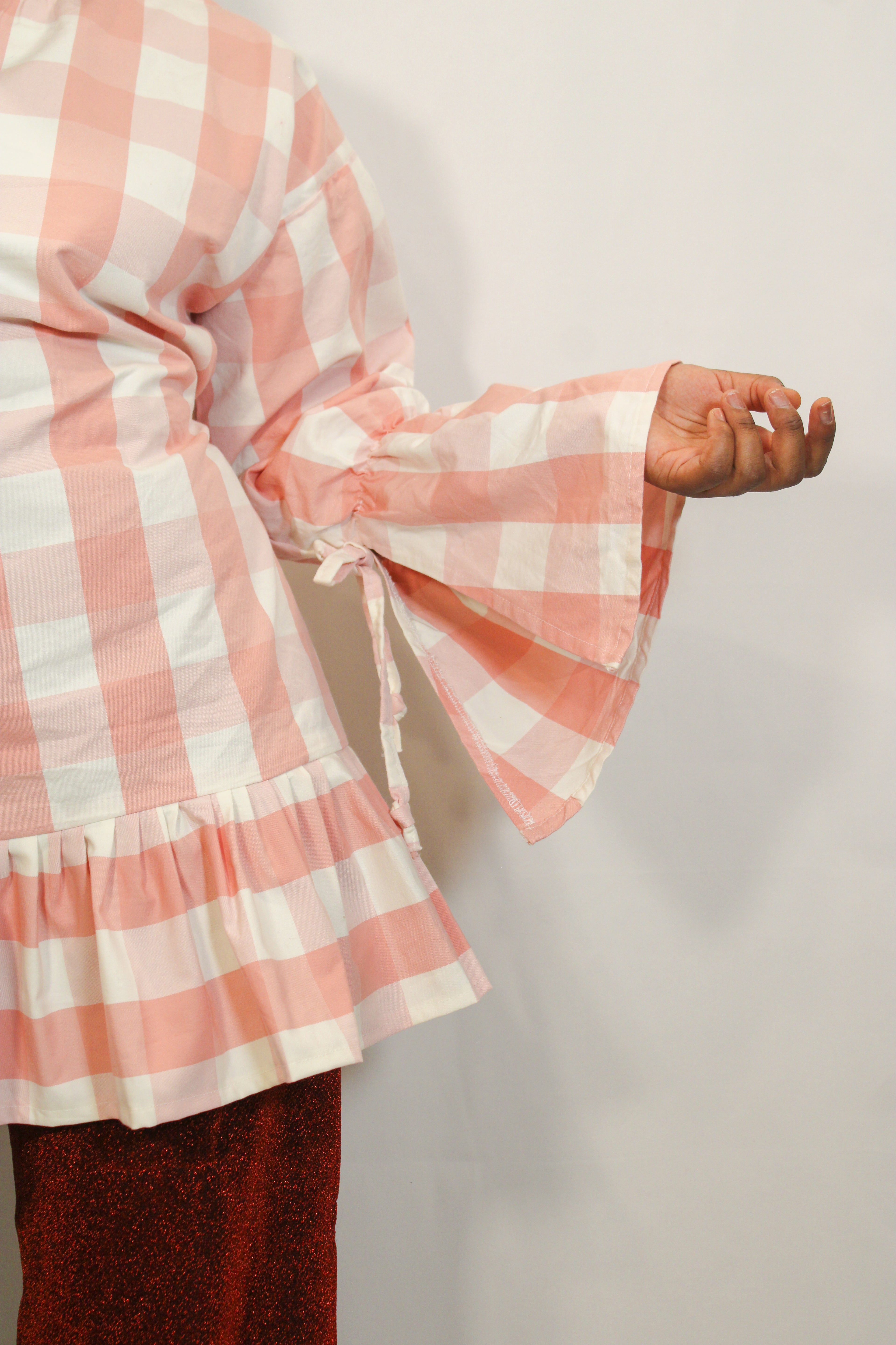 "Joyce" Pink Gingham X-Long Top - HAWWAA Studios