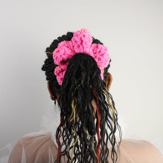 "Pinkie" Crochet Flower Scrunchie