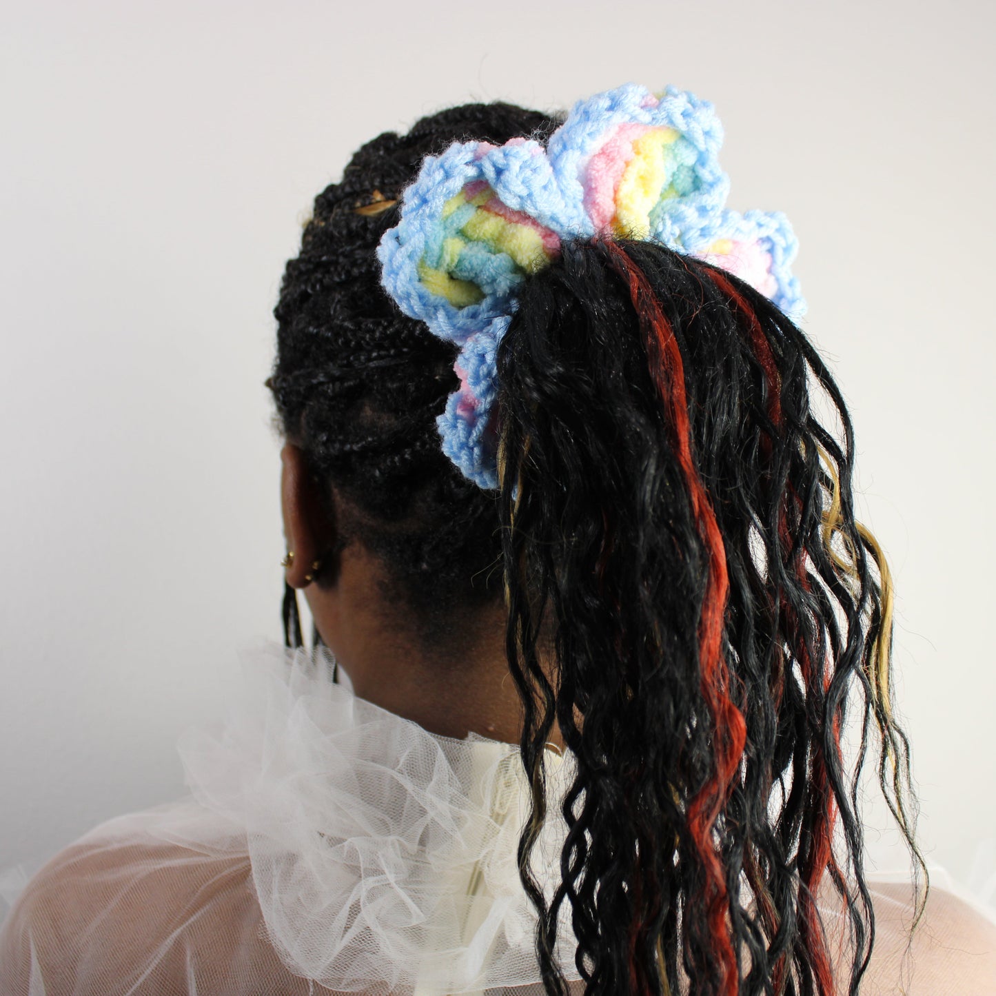 "Cotton Candy" Crochet Flower Scrunchie