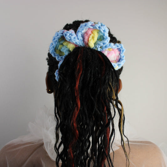 "Cotton Candy" Crochet Flower Scrunchie