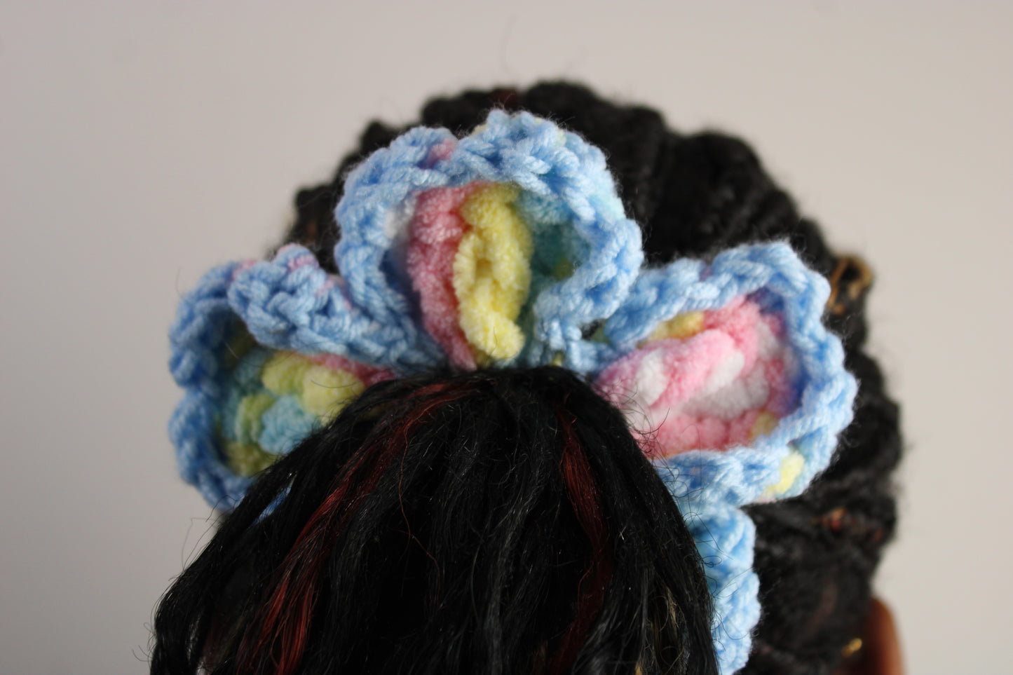 "Cotton Candy" Crochet Flower Scrunchie