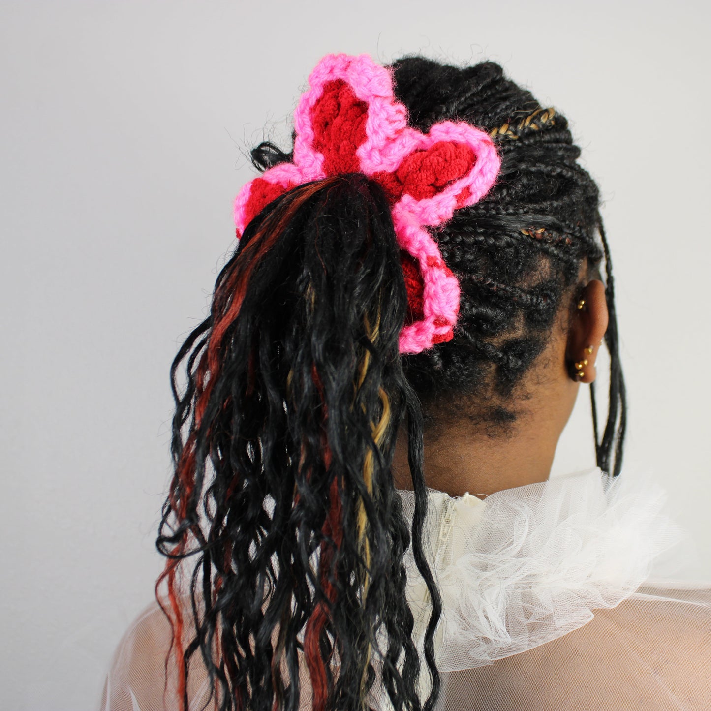 "Valentine" Crochet Flower Scrunchie