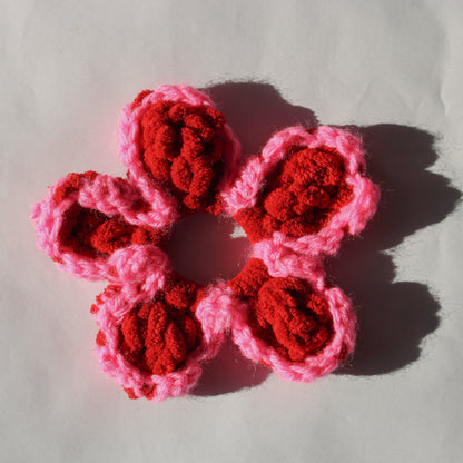 "Valentine" Crochet Flower Scrunchie