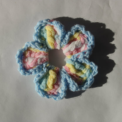 "Cotton Candy" Crochet Flower Scrunchie