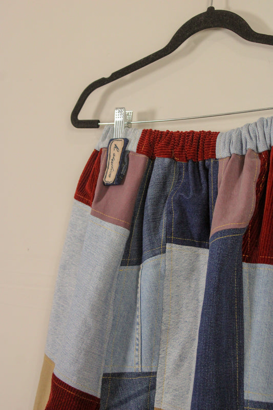 "Britany" Upcycled Patchwork Denim Skirt