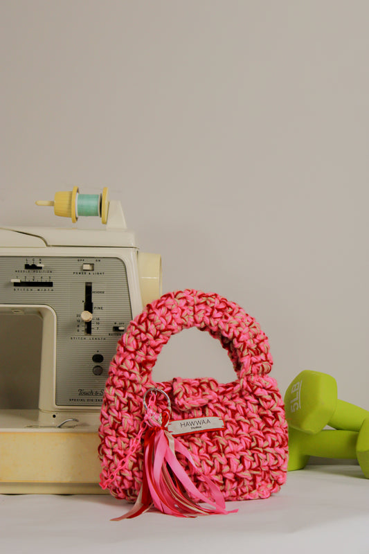 "Juice Box" Crocheted Handbag in "Strawberry Juice"