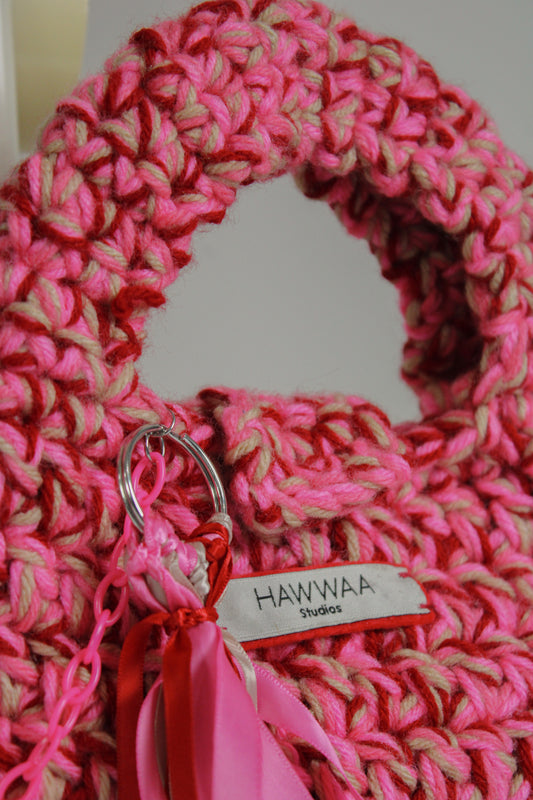 "Juice Box" Crocheted Handbag in "Strawberry Juice"