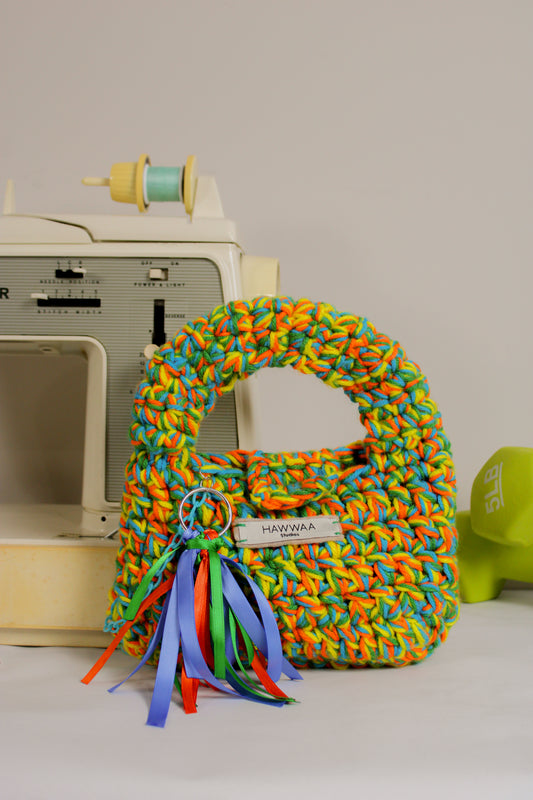"Juice Box" Crocheted Handbag in "Fruit Punch"
