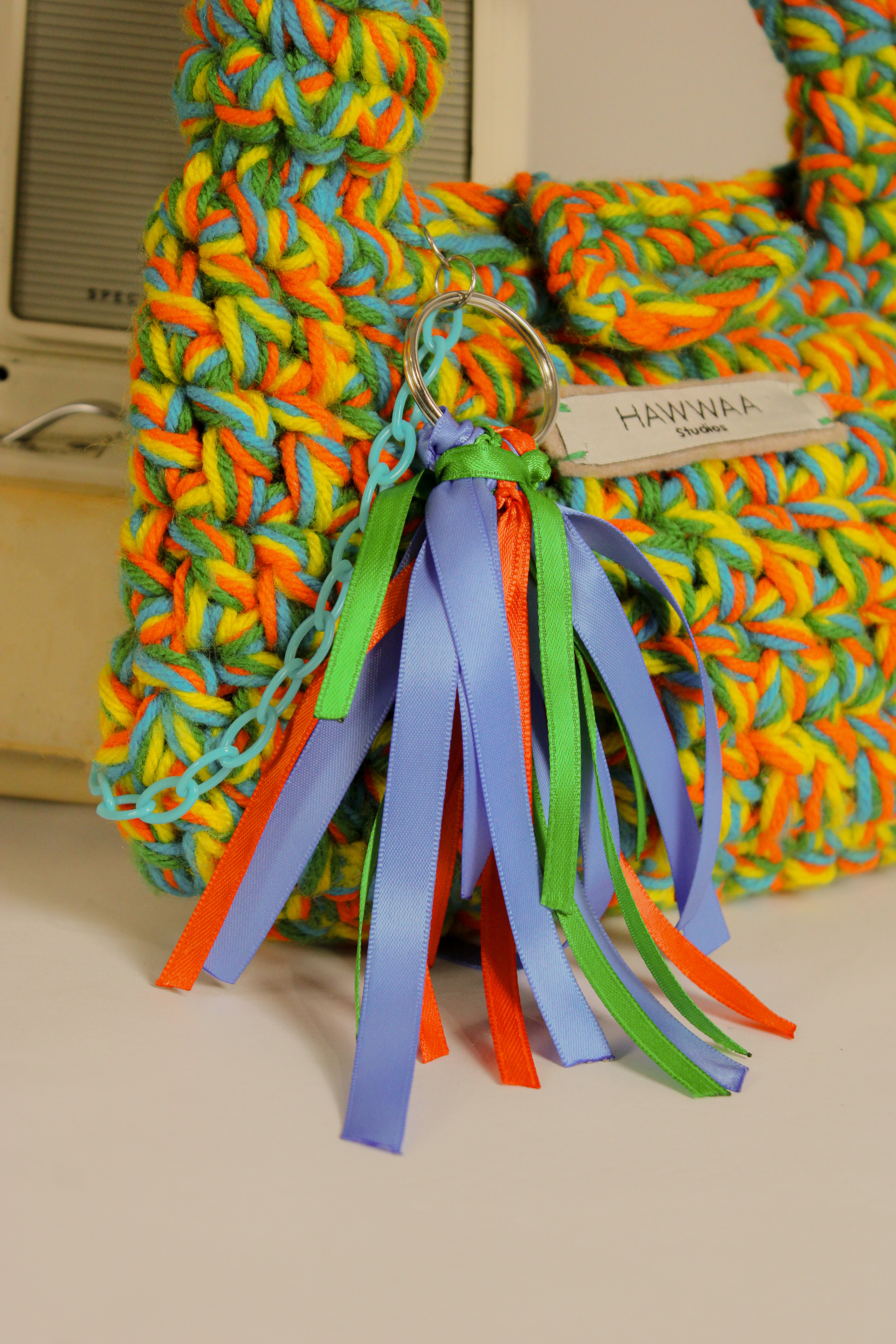 "Juice Box" Crocheted Handbag in "Fruit Punch"