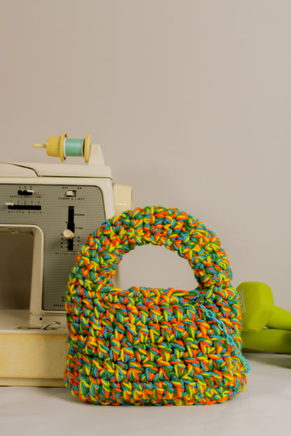 "Juice Box" Crocheted Handbag in "Fruit Punch"