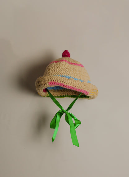 "Little Lamb" Crocheted Sailor/Bucket Hat in "Circus" (2-Ways to Wear)