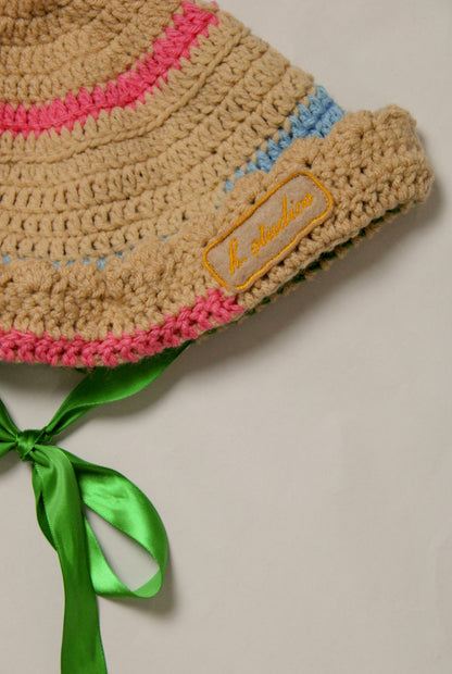 "Little Lamb" Crocheted Sailor/Bucket Hat in "Circus" (2-Ways to Wear)