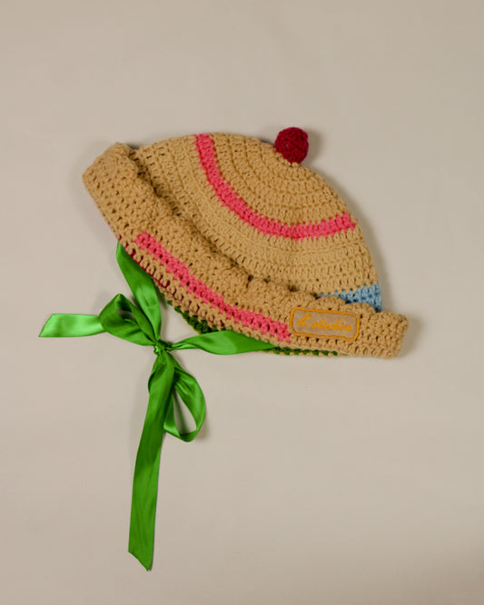"Little Lamb" Crocheted Sailor/Bucket Hat in "Circus" (2-Ways to Wear)