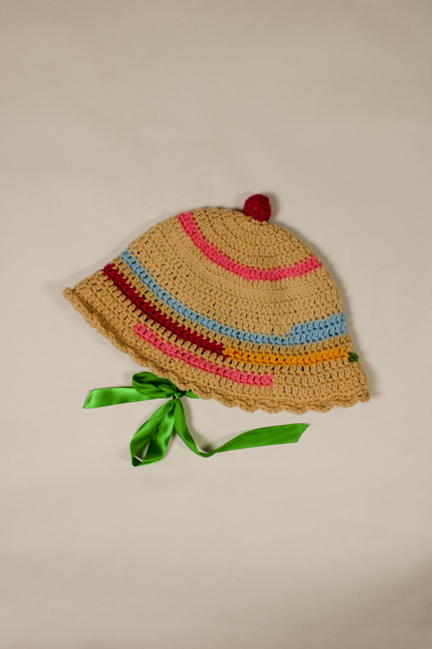 "Little Lamb" Crocheted Sailor/Bucket Hat in "Circus" (2-Ways to Wear)