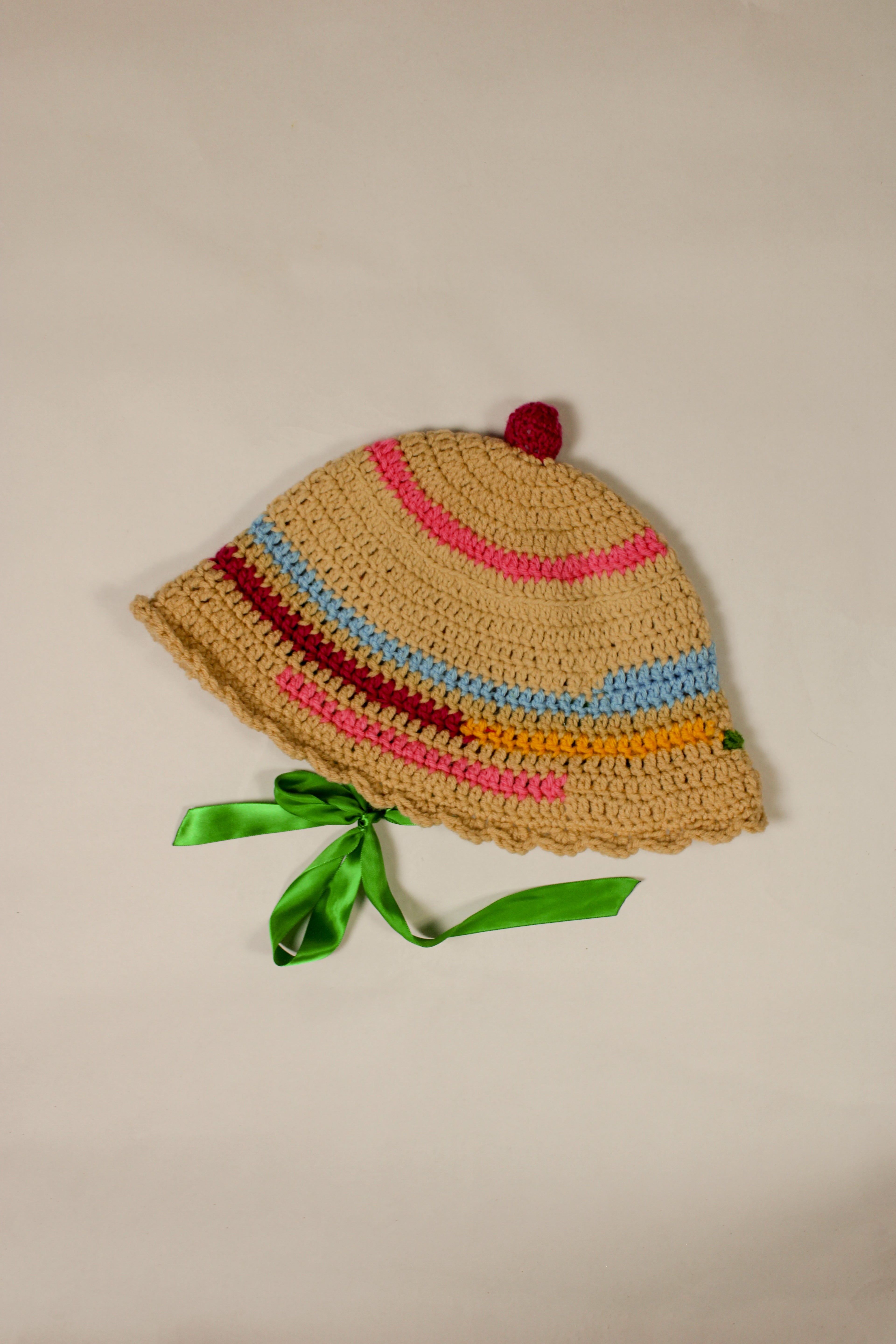 "Little Lamb" Crocheted Sailor/Bucket Hat in "Circus" (2-Ways to Wear)
