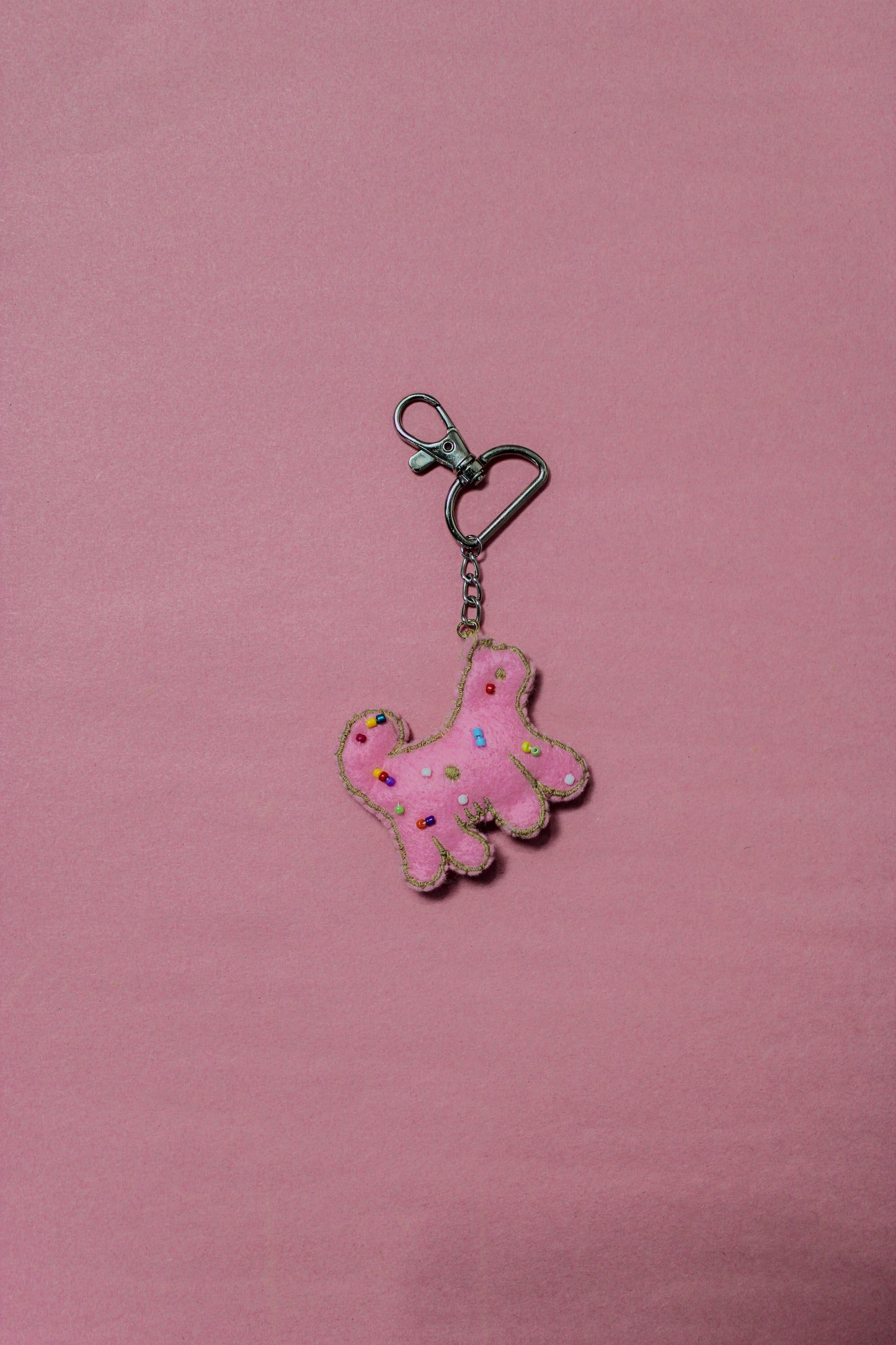 Frosted Animal Cracker Beaded Felt Bag Charm in Pink