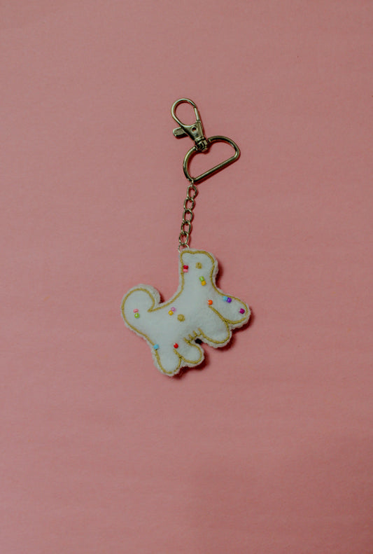 Frosted Animal Cracker Beaded Felt Bag Charm in White
