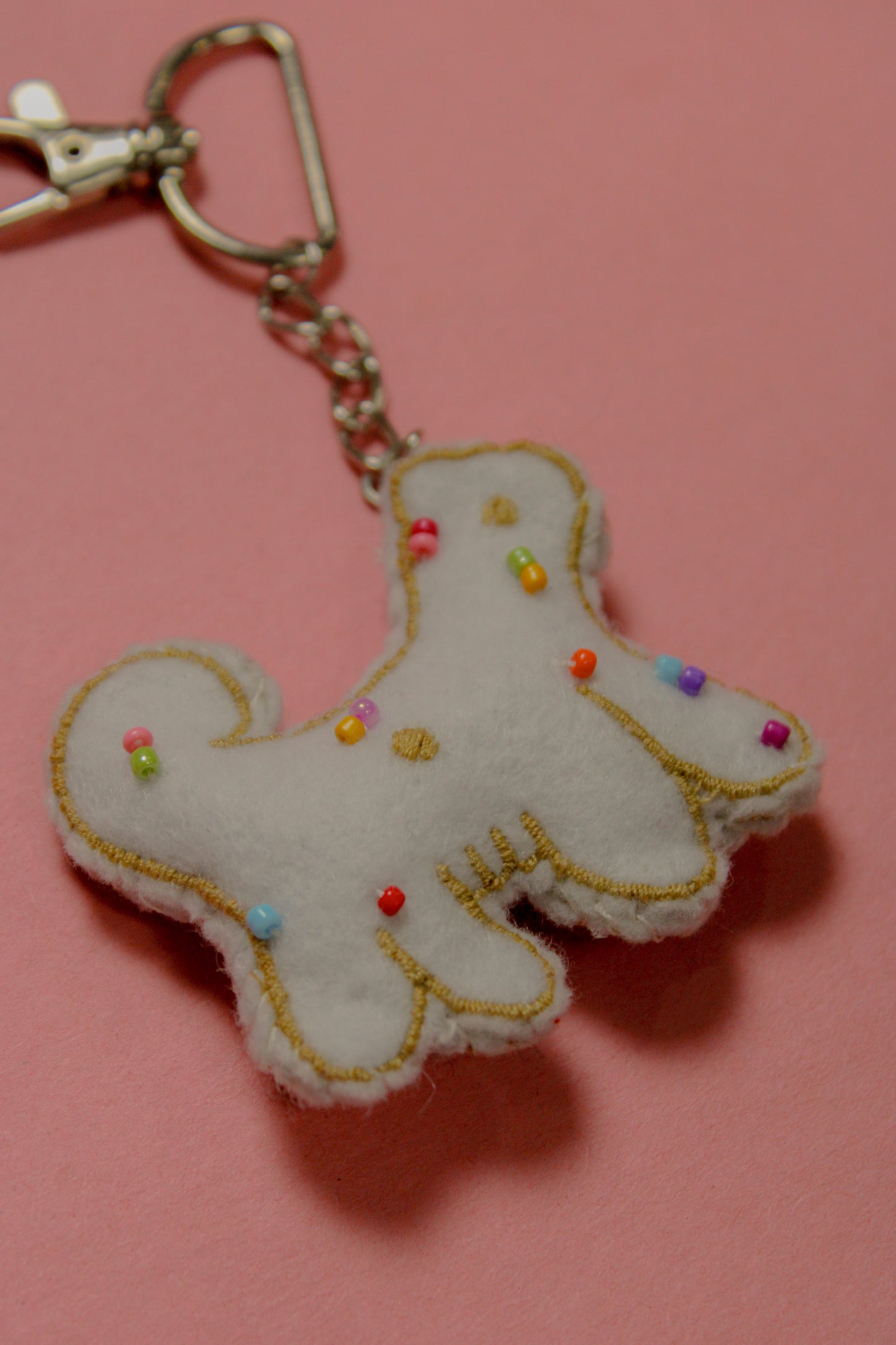 Frosted Animal Cracker Beaded Felt Bag Charm in White