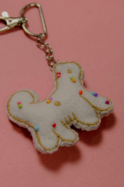 Frosted Animal Cracker Beaded Felt Bag Charm in White