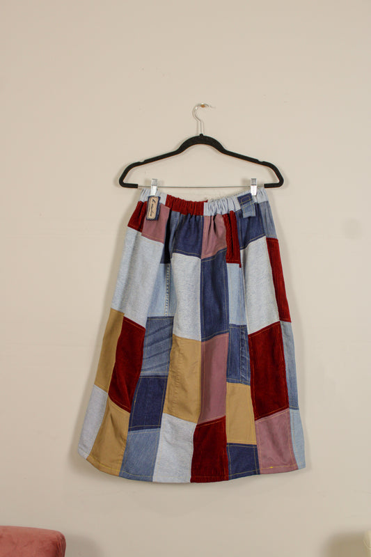 "Britany" Upcycled Patchwork Denim Skirt