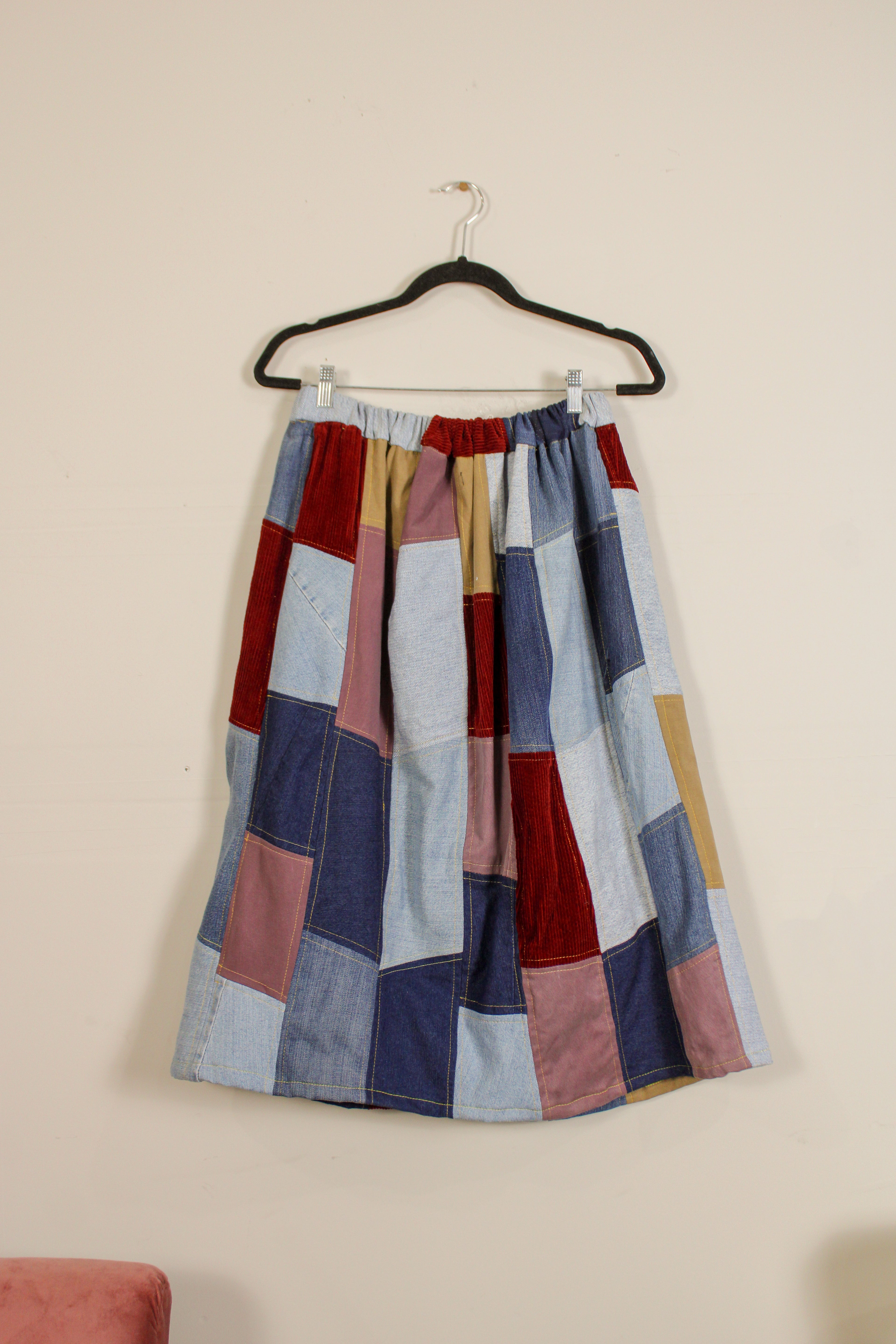 "Britany" Upcycled Patchwork Denim Skirt