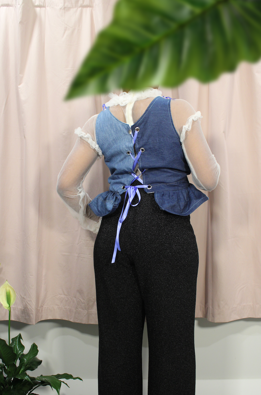 Blocked Denim Corset Top - HAWWAA Studios